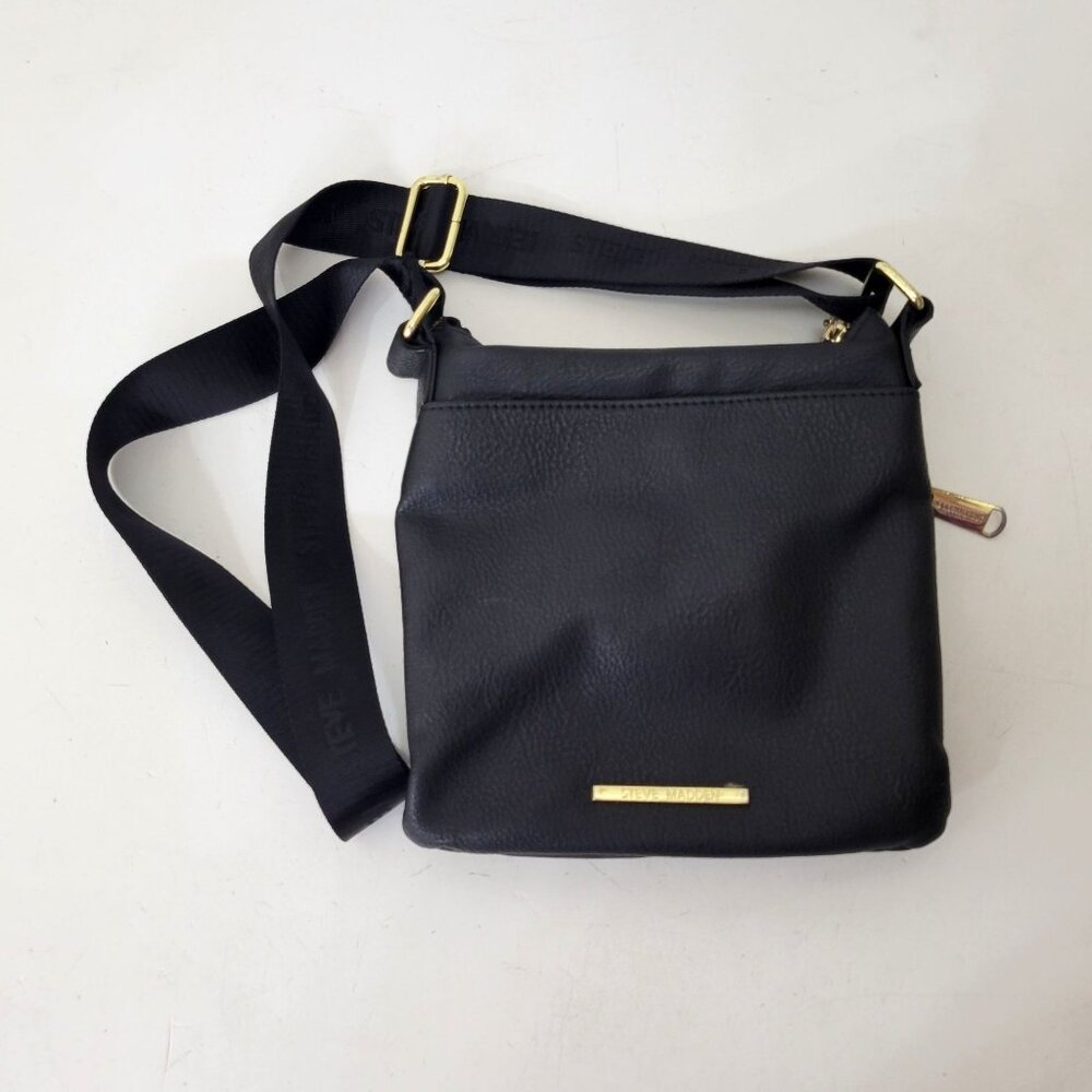 Steve Madden Black Crossbody Shoulder Bag Adjustable Strap Gold Accents - Picture 6 of 6
